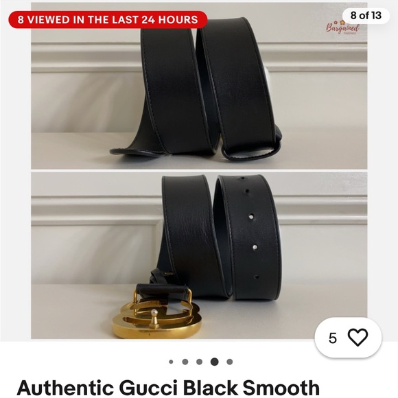 Gucci Black Smooth Calfskin Leather Gold Double G Buckle Belt 110/44. - Picture 9 of 13